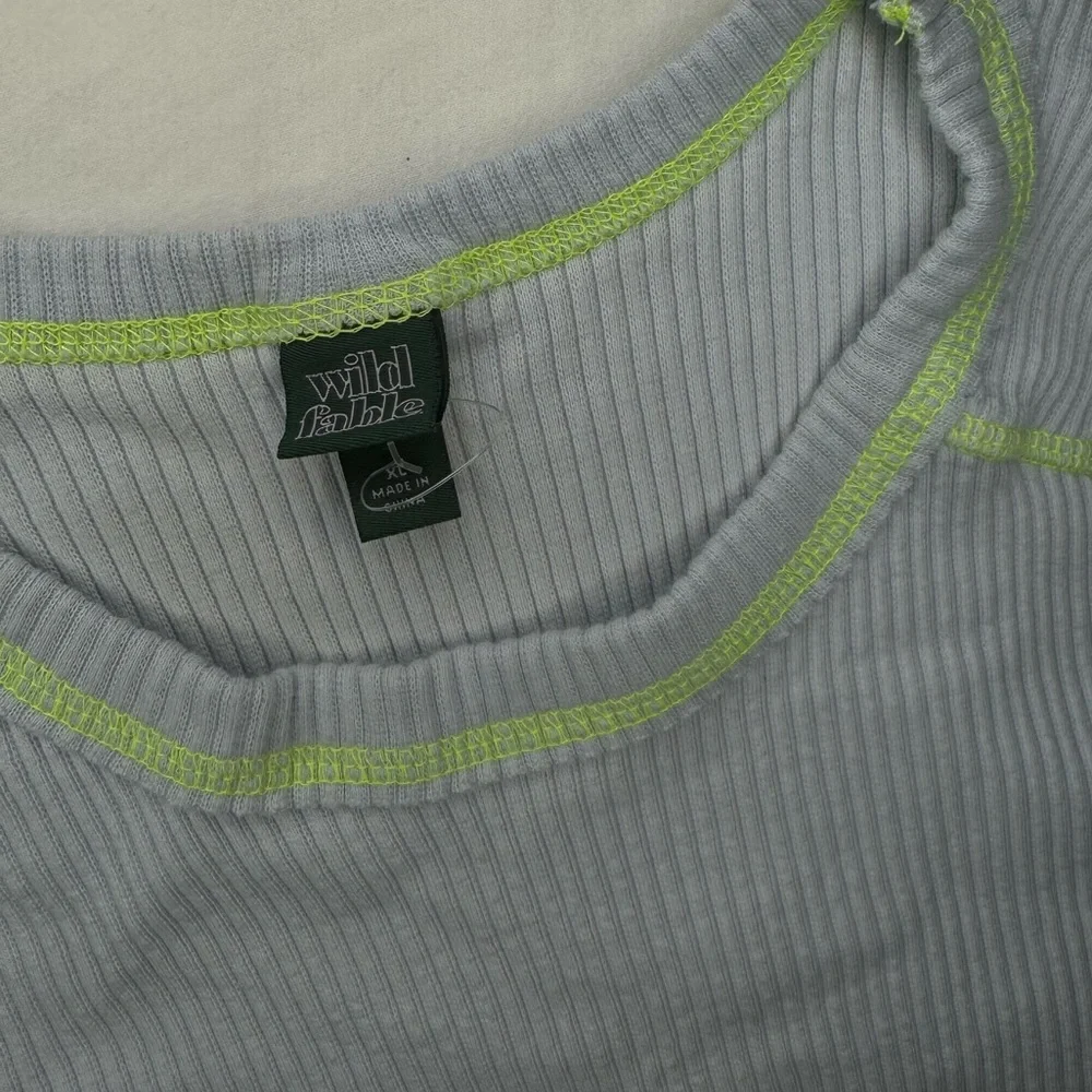 WILD FABLE Shirt Blue with Neon Green Stitching Long Sleeve / XL / Stitch Ribbed